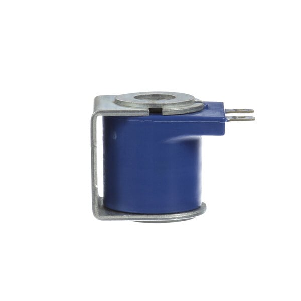 A blue Manitowoc Ice solenoid valve coil with a metal nut holder.