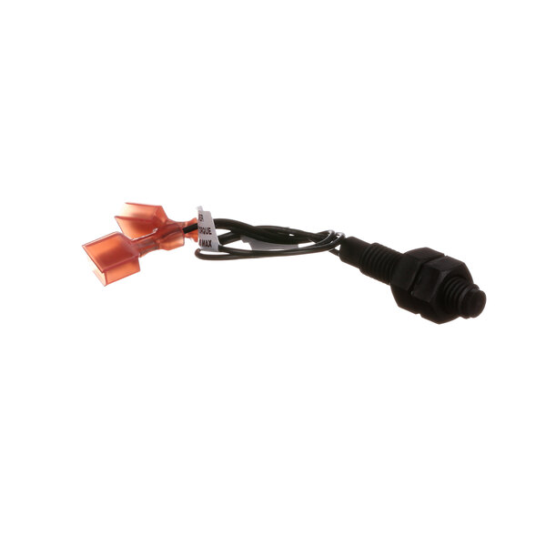 A close-up of a black and orange cable with plastic clips for a Hobart Reed Switch.