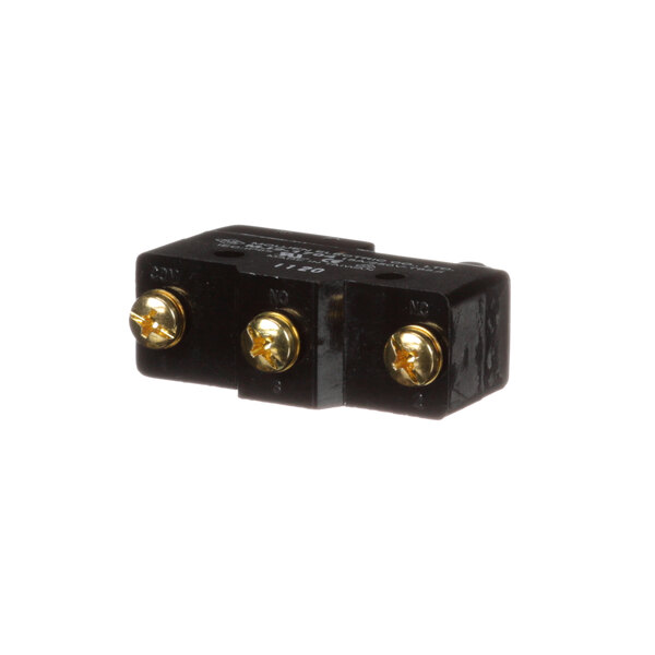 A black rectangular Thunderbird magnetic switch with gold screws.