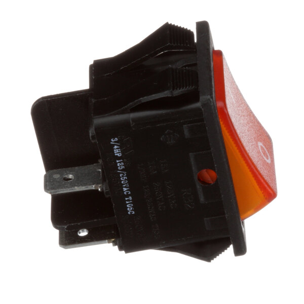A black and orange Cretors 5130 switch with a red light.