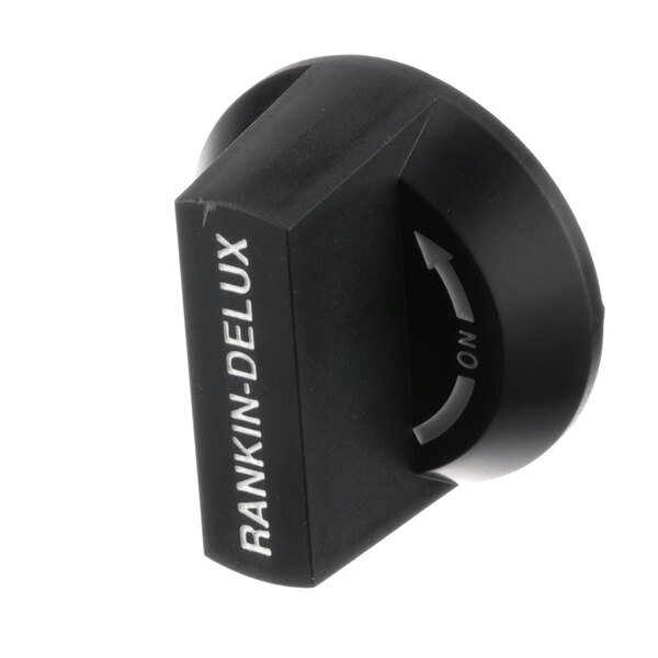 A black plastic knob with white text that says "Rankin Deluxe"