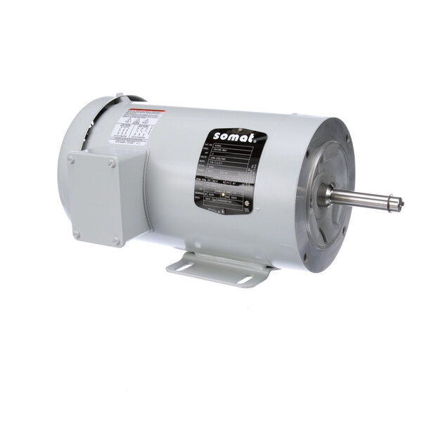 A white Hobart electric motor with a black label.