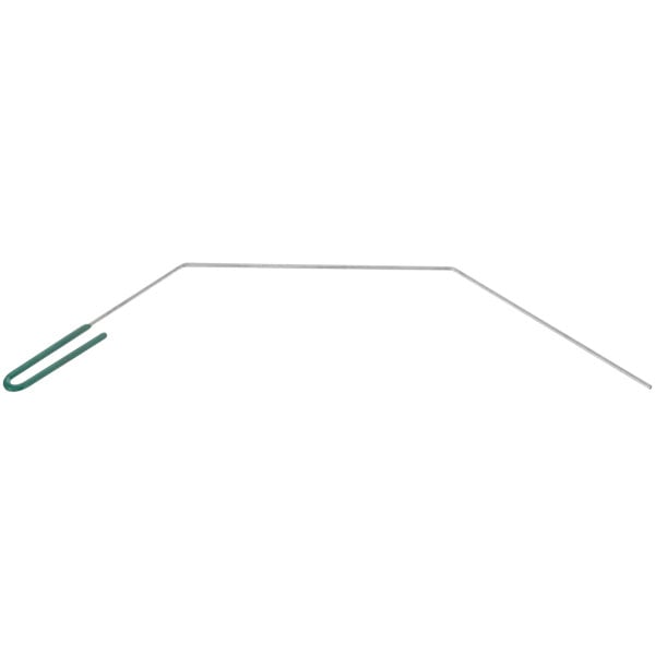 A long thin metal rod with a green handle.