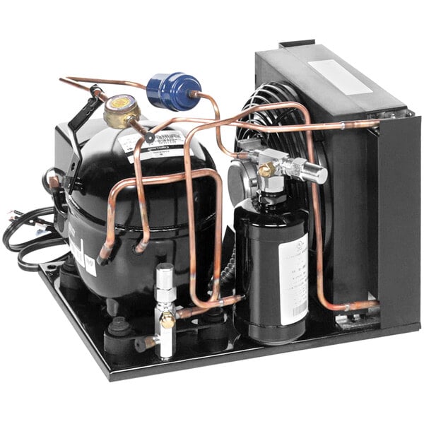 An Atlas Metal Industries Inc condensing unit with copper tubing and valves.