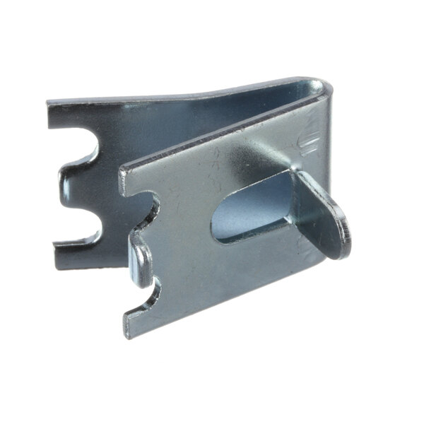 A metal Krowne pilaster clip with two holes.