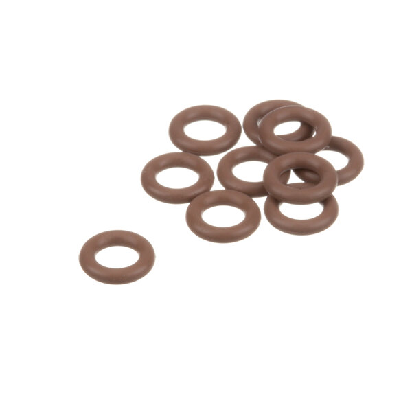 A group of brown Unifiller O-rings on a white surface.