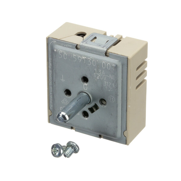 A close-up of a Creative Serving infinite control switch with a screw and nut.