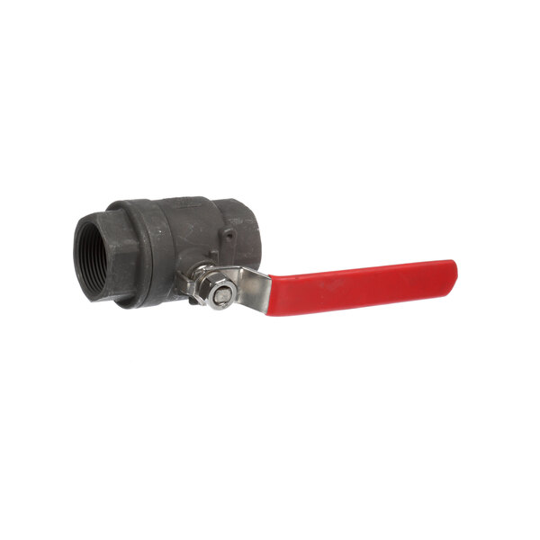 An Adcraft oil drain valve with a black ball and red handle.