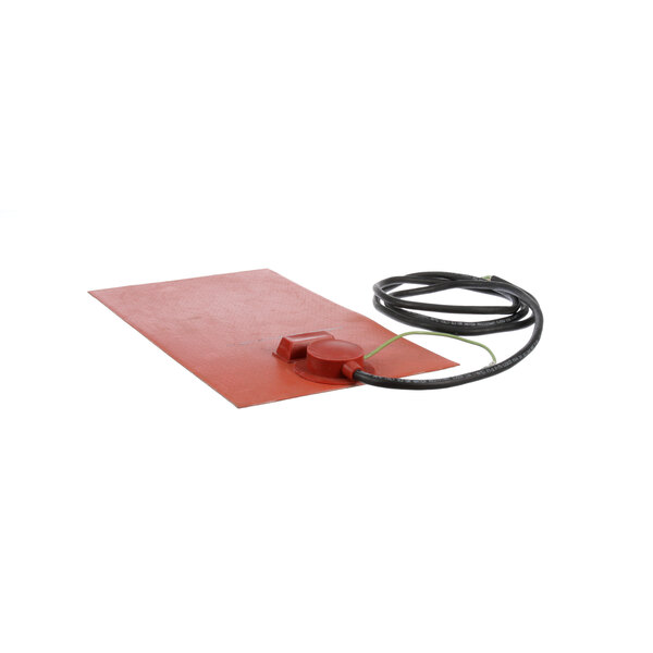 A red rectangular rubber mat with a black cable attached to it.
