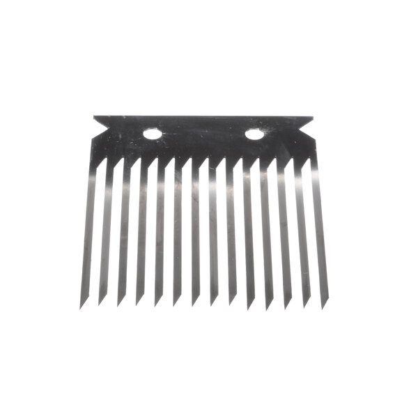 A metal comb with holes.