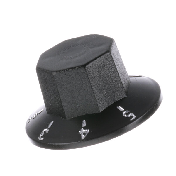 A black hexagon-shaped General knob with numbers on it.