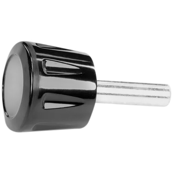A black and clear plastic knob with a white handle.