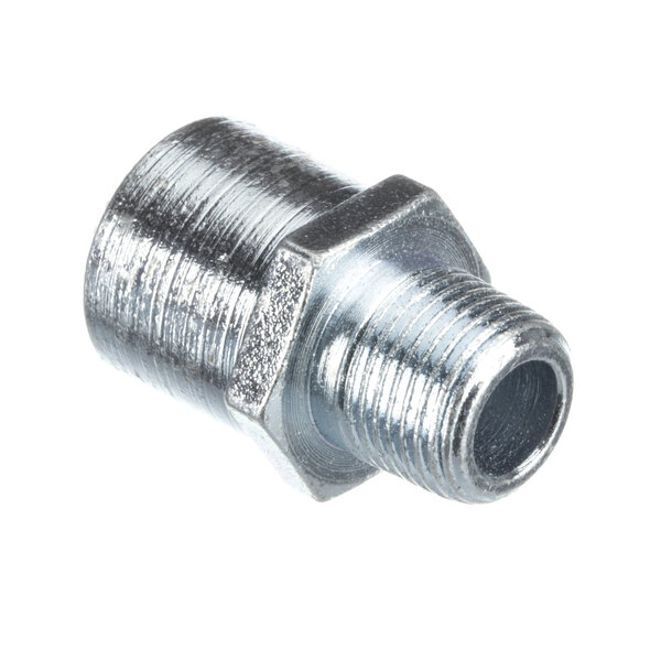 A close-up of a Sunglo 35012 aluminum threaded pipe fitting.