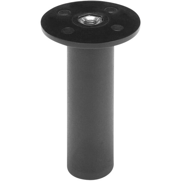 A black plastic Vollrath knob with a hole in the middle.