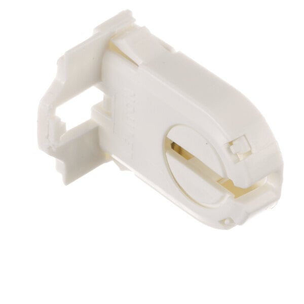 A white plastic Custom Deli's Equipment deli light socket with a hole.