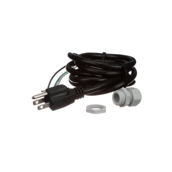 A black Adcraft power cord with white connectors.