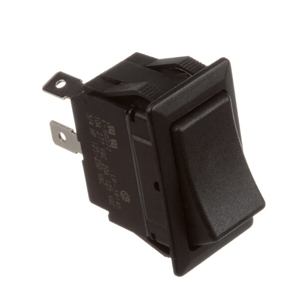 A black toggle switch with a black button.