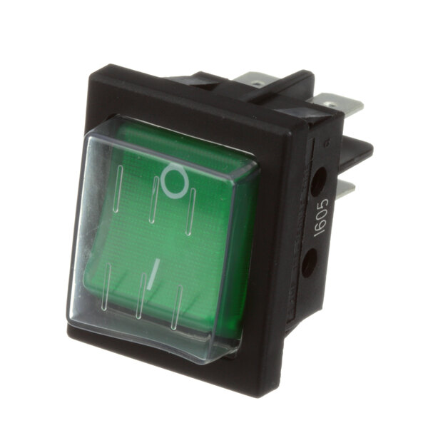 A green Entr&#233;e double pull rocker switch with a white circle on it.