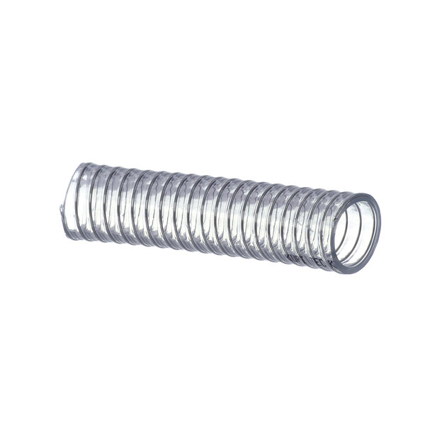 A white metal hose with a spiral inside.