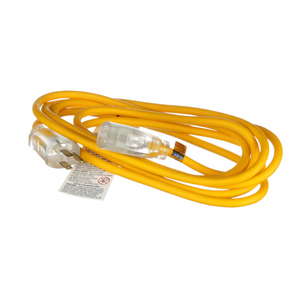 A close-up of The Dallas Group yellow extension cord.
