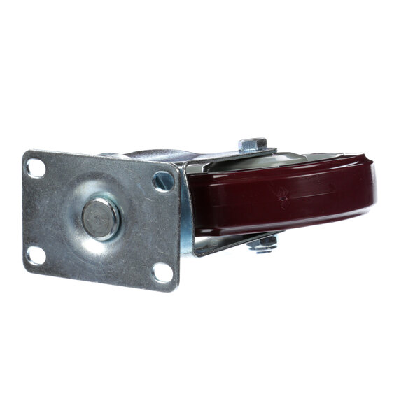A red metal Servolift caster wheel with a metal plate.