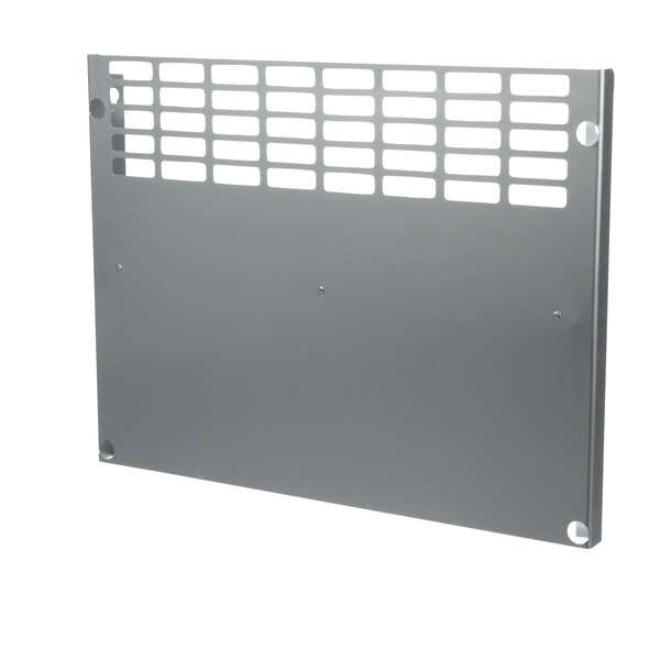 A grey metal panel with holes.