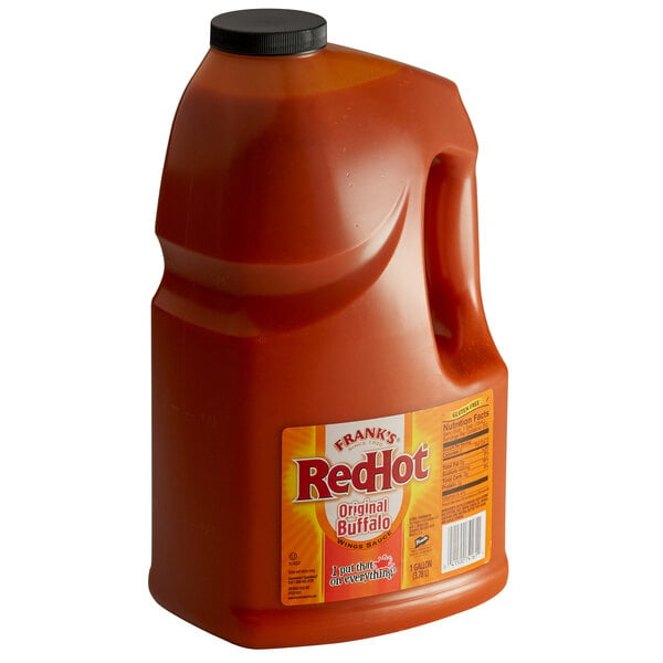 A jug of Frank's RedHot Original Buffalo Wing hot sauce.