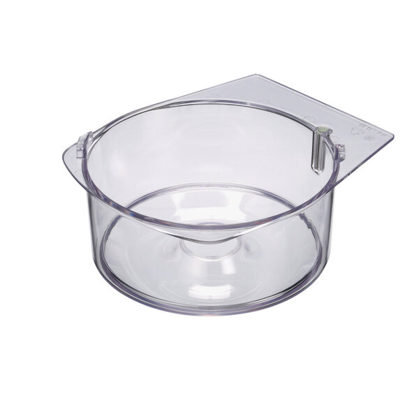 An Electrolux clear plastic container with a lid and a handle.