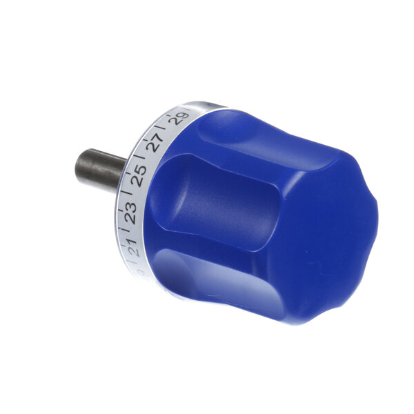A close-up of a blue Anvil America regulator knob.