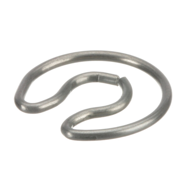 A silver metal clip with a loop on it.