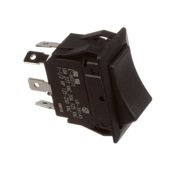 A black toggle switch with a black plastic cover.