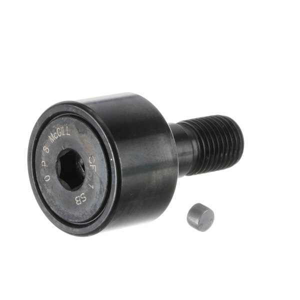 A black round Cam Follower with a small screw.