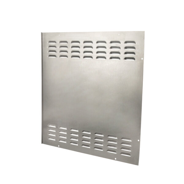 A stainless steel metal panel with holes.