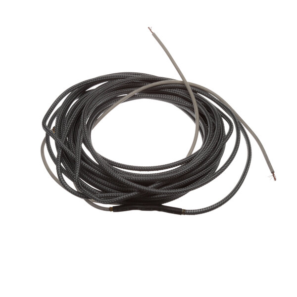 A black wire on a white background.