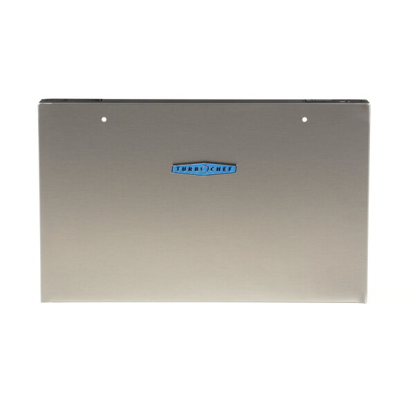 A silver metal panel for a TurboChef NGC oven with blue lettering.