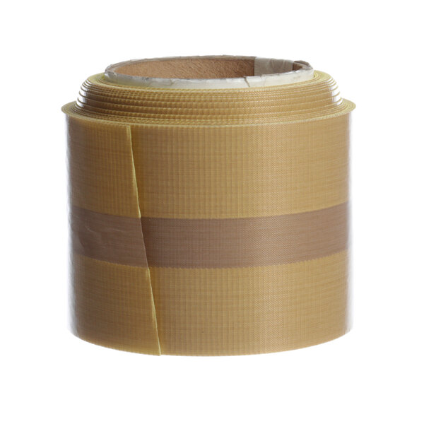 A roll of Teflon tape with brown stripes.