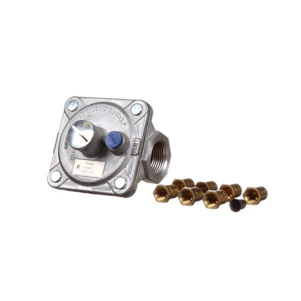 An American Range A37000 conversion kit valve with brass fittings and a knob.