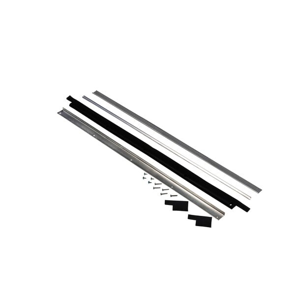 A black and silver metal American Panel door sweep with screws.