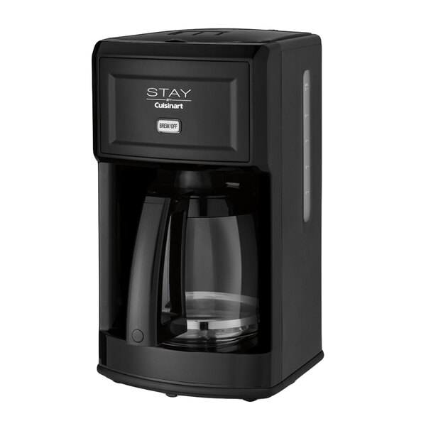 A black STAY by Cuisinart coffee maker with a glass pot.