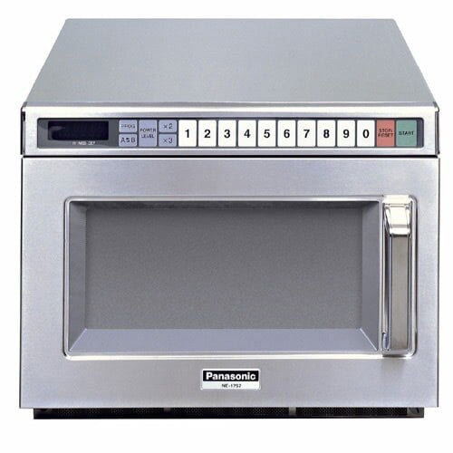 A Panasonic commercial microwave with a digital display.