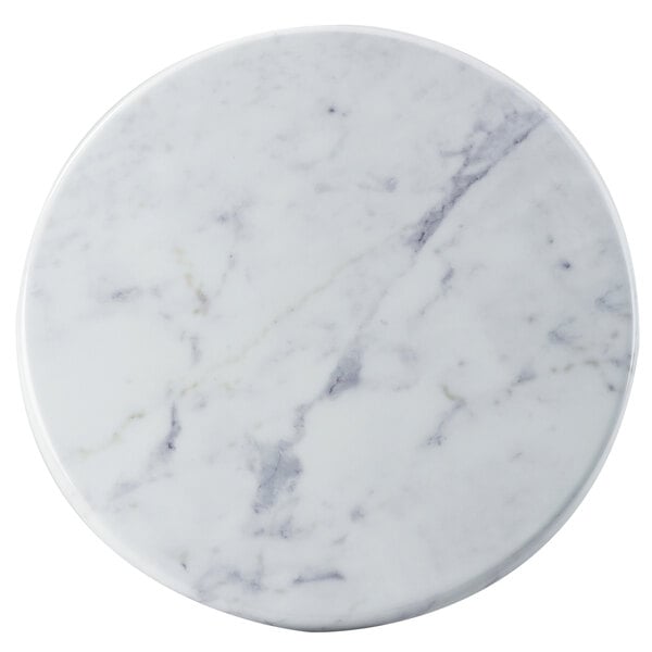 A white melamine tray with a marble surface and black veins.