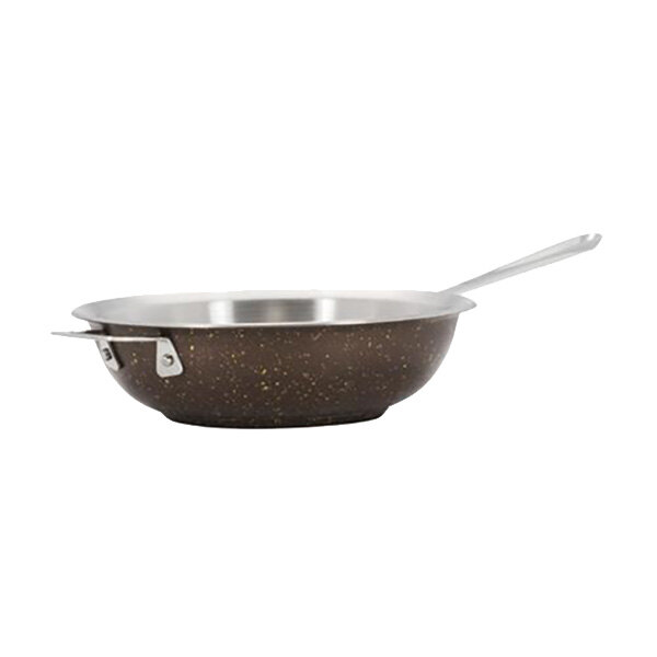 A stainless steel Bon Chef Cucina saute pan with a brown interior.