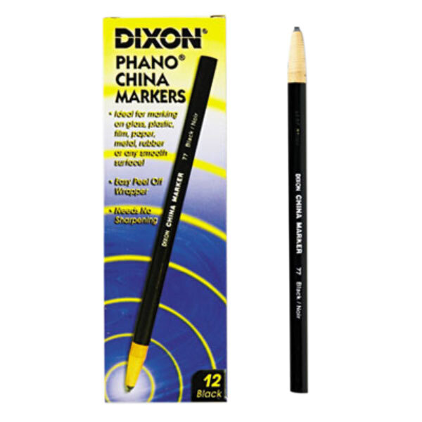 A box of 12 Dixon Ticonderoga black China markers.