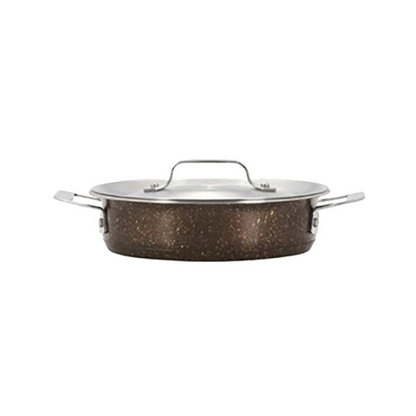 A Bon Chef stainless steel casserole pan with a lid and handle.