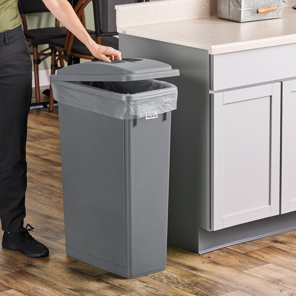 Lavex 23 Gallon Gray Slim Rectangular Trash Can and Gray Flat Lid with Handle