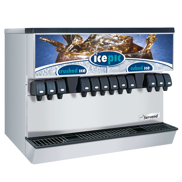 A white Servend countertop ice and beverage dispenser with ice storage.