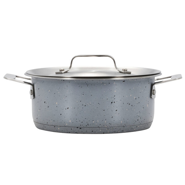 A grey Bon Chef Cucina stainless steel pot with a lid.