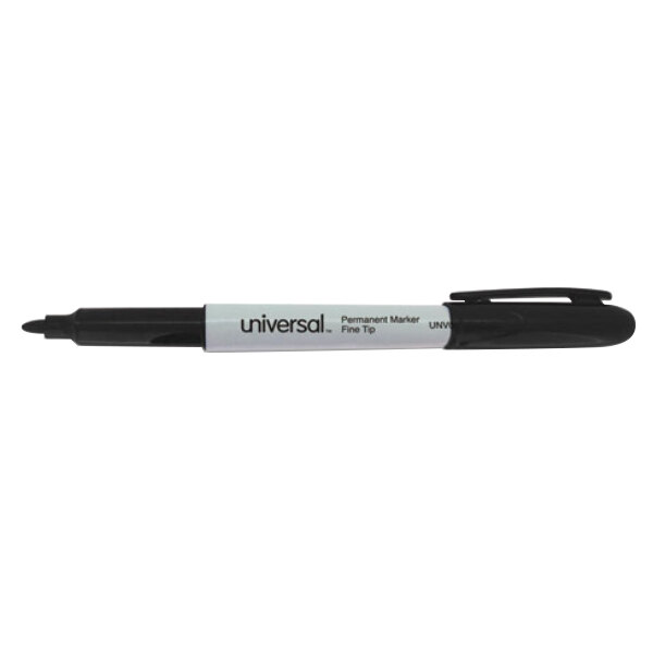 A black Universal bullet pen-style permanent marker with a white label.