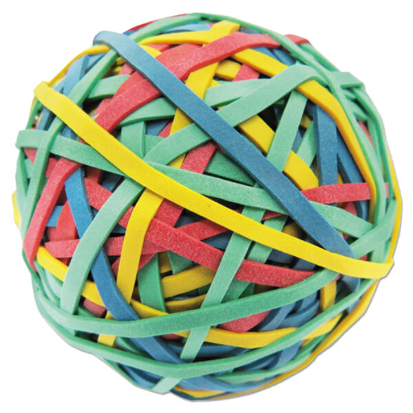A Universal rubber band ball in assorted colors.