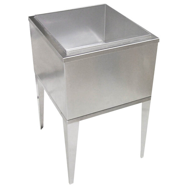 A stainless steel Servend 60 lb. ice chest with a cold plate and legs.